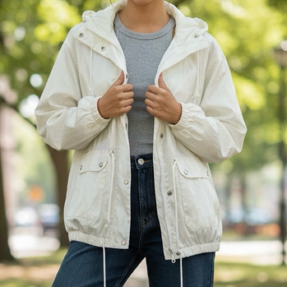 Vintage MS Cambridge Hooded Jacket Hidden Full Zip Snap Buttons Pockets Size Med - Picture 3 of 14